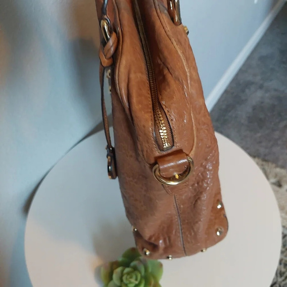 Michael Kors Gold Studded Brown leather handbag Purse Tote Large - Picture 5 of 10